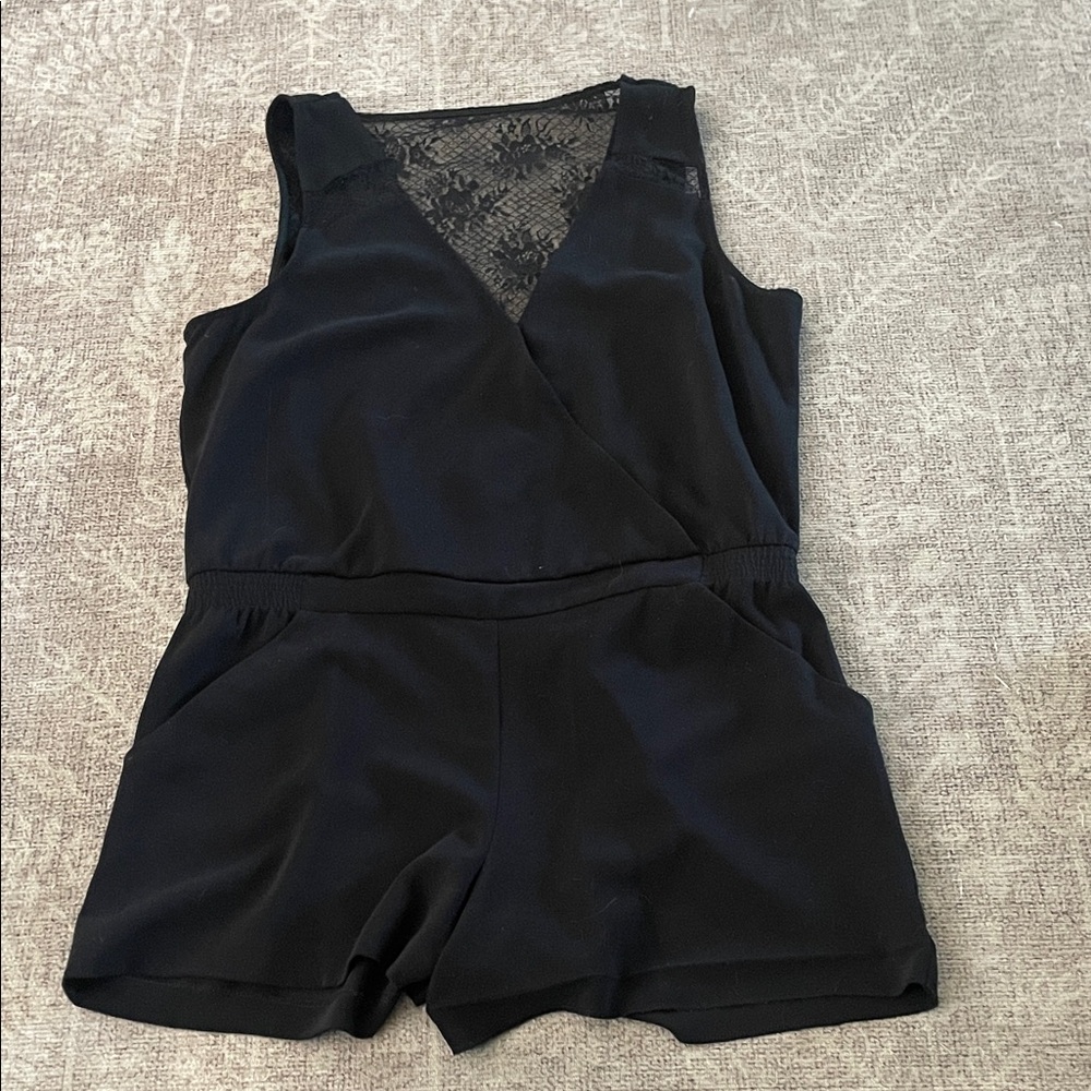 Parker Black Sleeveless Romper with Lace Detail